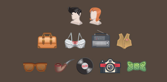 Free Vector Vintage Icon Set.